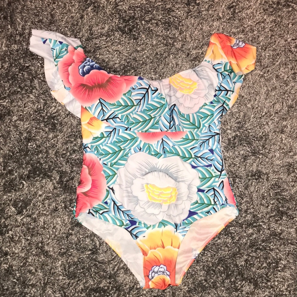 Ruffled Top Floral One Piece